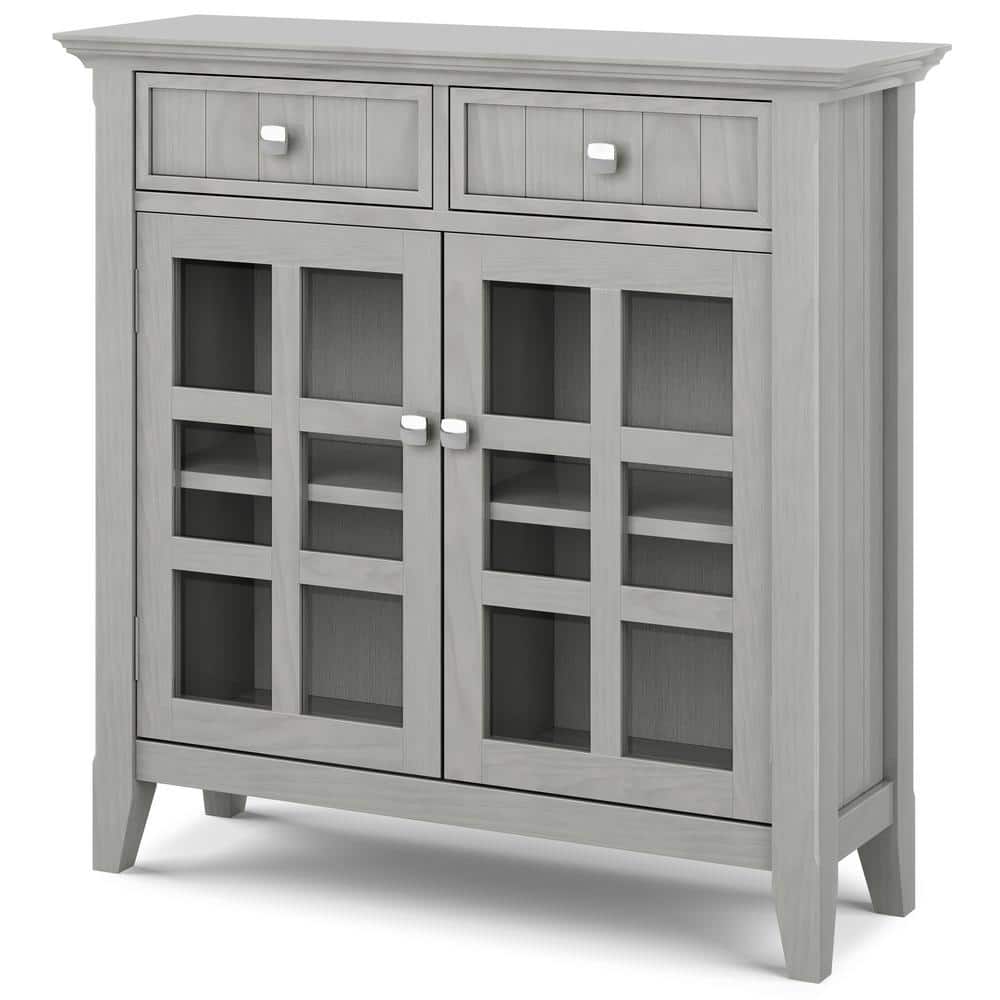Fog Grey Solid Wood Transitional Storage Cabinet with Adjustable Shelving