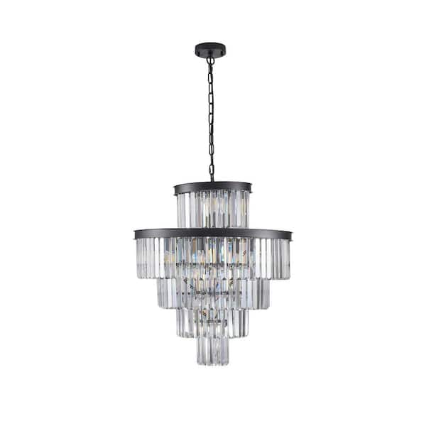15-Light Black Tier Crystal Chandelier 5-Tier Chandelier for Living Room Dining Room Entrance Hall Master bedroom