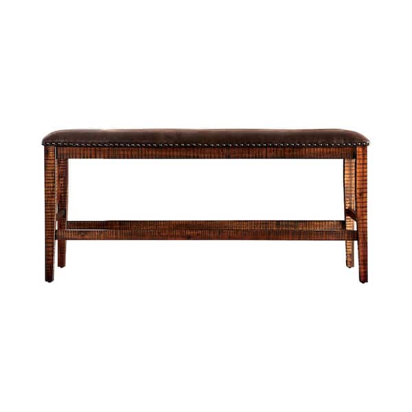 Furniture of America Remy Light Walnut Nailhead Counter Height Bench