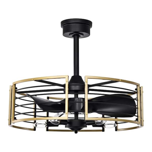 Warehouse of Tiffany Veit 24 in. 5-Light Indoor Matte Black and Gold Ceiling Fan with Light Kit and Remote Control