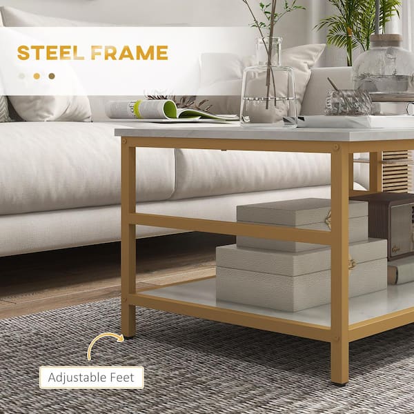 HOMCOM 21.25 in. rectangle Wood Coffee Tables Set with White