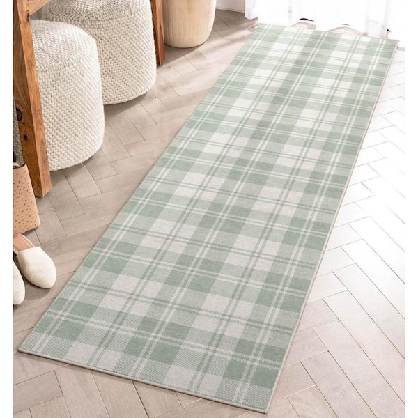 Green 2 ft. 3 in. x 7 ft. 3 in. Runner Apollo Plaid Farmhouse Geometric Area Rug