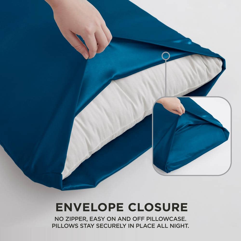 Luxurious Blue Satin Silk Standard Pillowcase Set