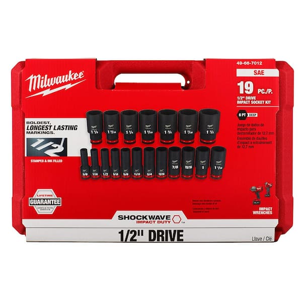 Milwaukee SHOCKWAVE 1/2 in. Drive SAE 6 Point Impact Socket Set (19-Piece)