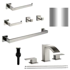 8 in. Widespread Double Handle Bathroom Faucet Combo Kit with Drain and 23. in Towel Bar and Towel Hook in Nickel