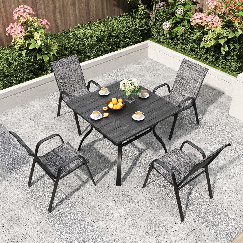 5-Piece Metal Outdoor Dining Set with Umbrella Hole, Gray Seats price history on PriceWatchPro