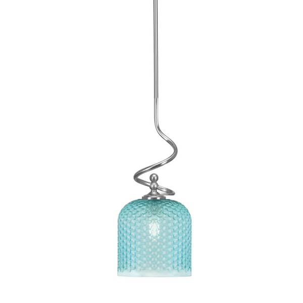 Royale 100-Watt 1 Light Brushed Nickel Shaded Pendant Light with 7" Turquoise Textured Glass, No Bulb Included