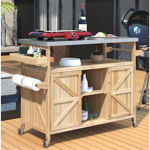 Natural Stainless-Steel Top 50.25 in. Outdoor Kitchen Island with Cabinet and Cabinet Door Internal Storage Racks