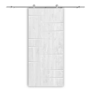 32 in. x 80 in. White Stained Pine Wood Modern Interior Sliding Barn Door with Hardware Kit