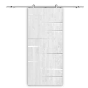34 in. x 80 in. White Stained Solid Wood Modern Interior Sliding Barn Door with Hardware Kit