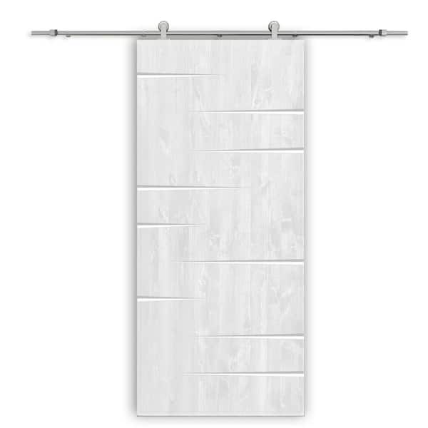 CALHOME 38 in. x 80 in. White Stained Pine Wood Modern Interior Sliding Barn Door with Hardware Kit
