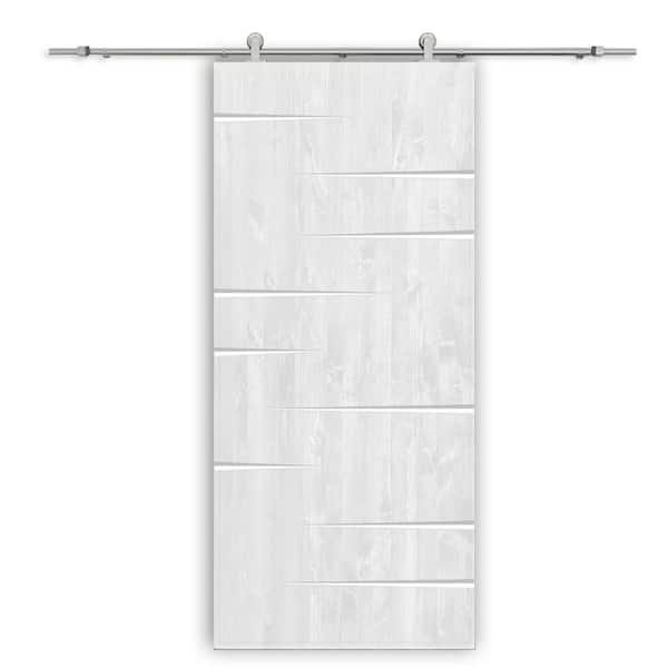 CALHOME 38 in. x 80 in. White Stained Solid Wood Modern Interior Sliding Barn Door with Hardware Kit