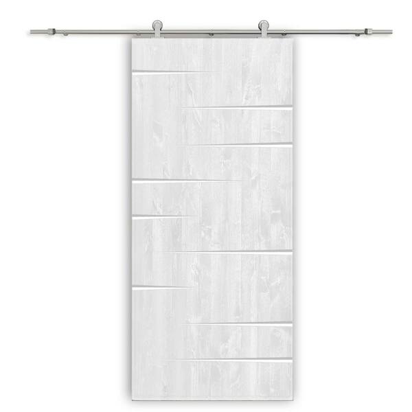 CALHOME 24 in. x 84 in. White Stained Pine Wood Modern Interior Sliding Barn Door with Hardware Kit