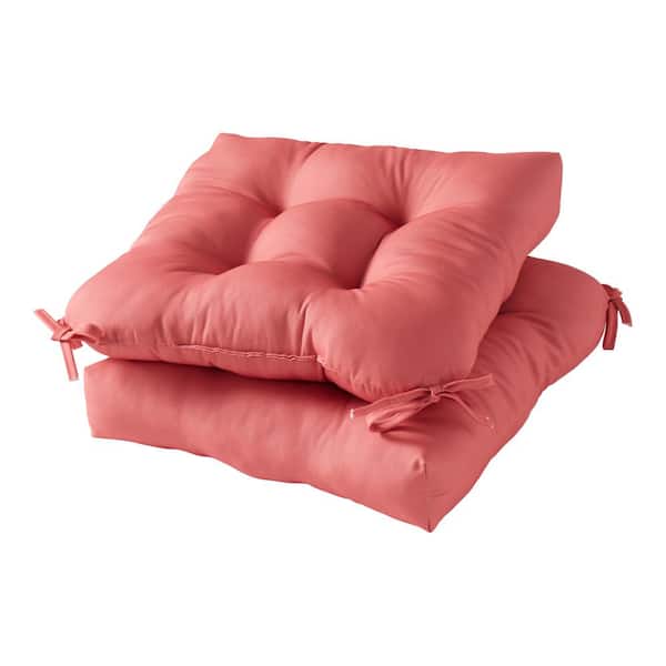 Greendale Home Fashions Solid Square Tufted Outdoor Seat Cushion in Coral (2-Pack)
