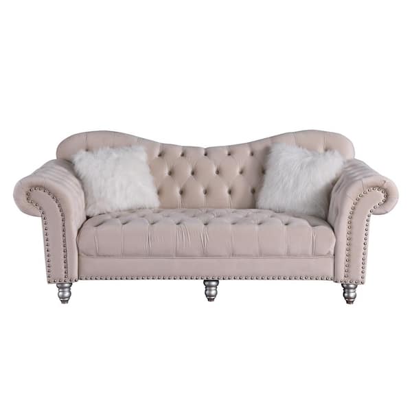 Morden Fort 82 in. W Beige Classic America Chesterfield Tufted Camel Back Sofa
