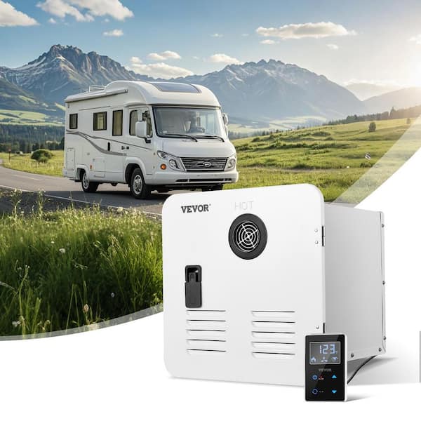 RV Tankless Water Heater, Instant Shower with 15 x 15 in. White Door and Remote Controller, 65000BTU Optimized Hot Water