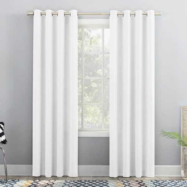 No. 918 Sutton 54 in. W x 84 in. L Modern Glam Light Filtering Grommet Curtain Panel in White