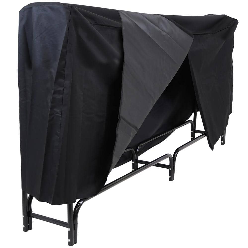 Sunnydaze Black Steel 8-Foot Firewood Log Rack with Cover
