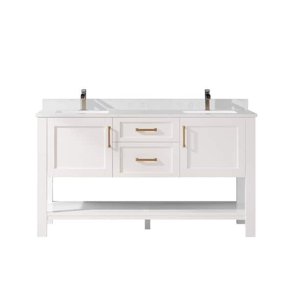 ROSWELL Grayson 60 in. Bath Vanity in White with Composite Vanity Top in White with White Basin