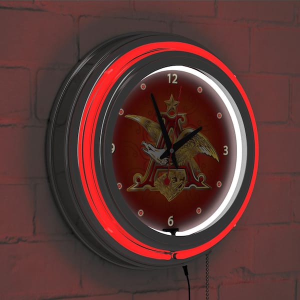 Budweiser Red A and Eagle Lighted Analog Neon Clock AB8AE-HD - The