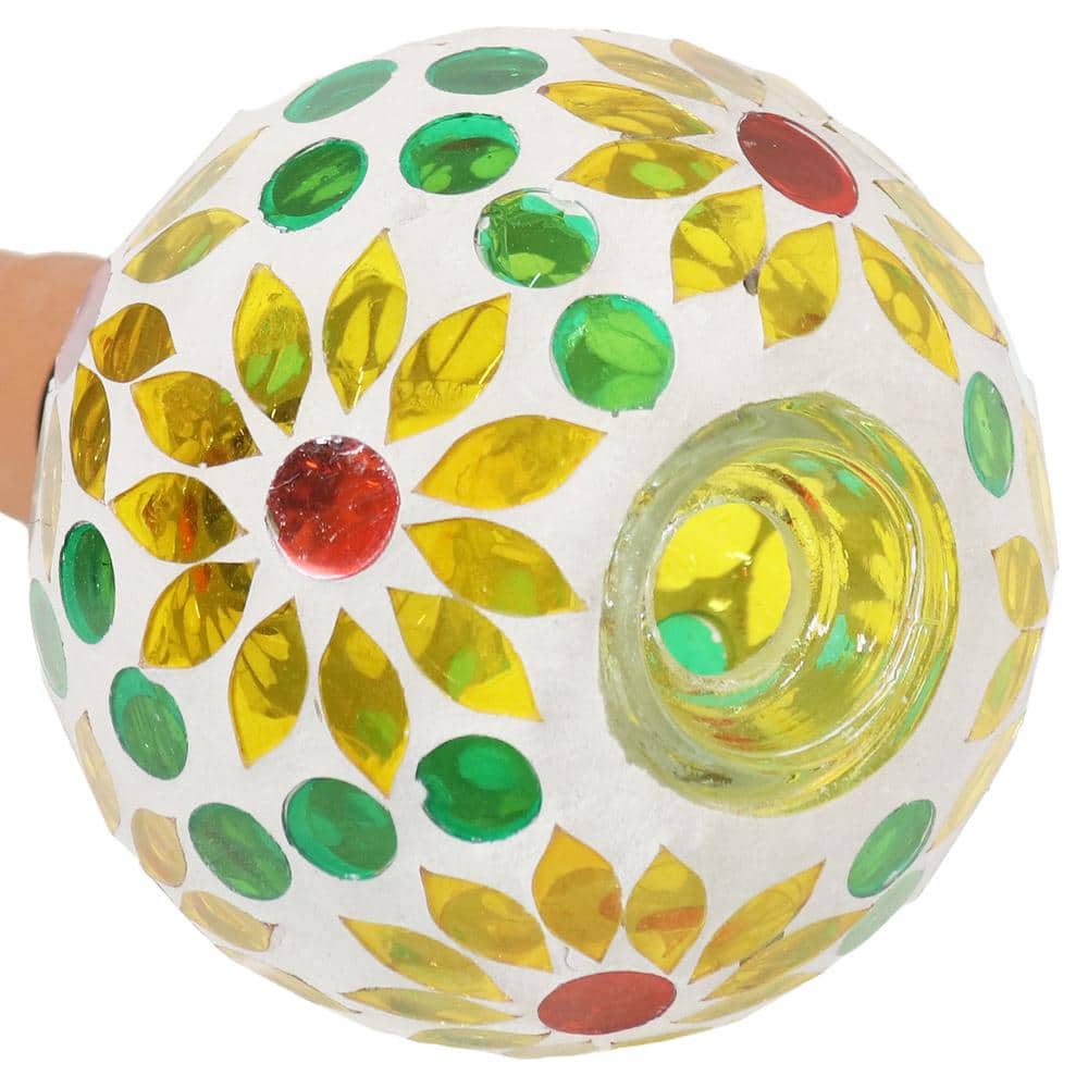 Bright Blooms Mosaic Glass Plant Watering Globe with Clay Spike
