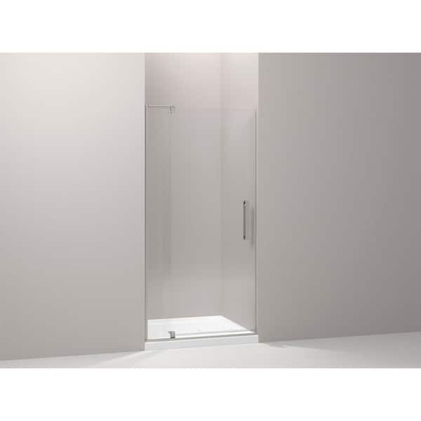 Revel 31-36 in. W x 70 in. H Frameless Pivot Shower Door in Anodized Brushed Nickel with Handle