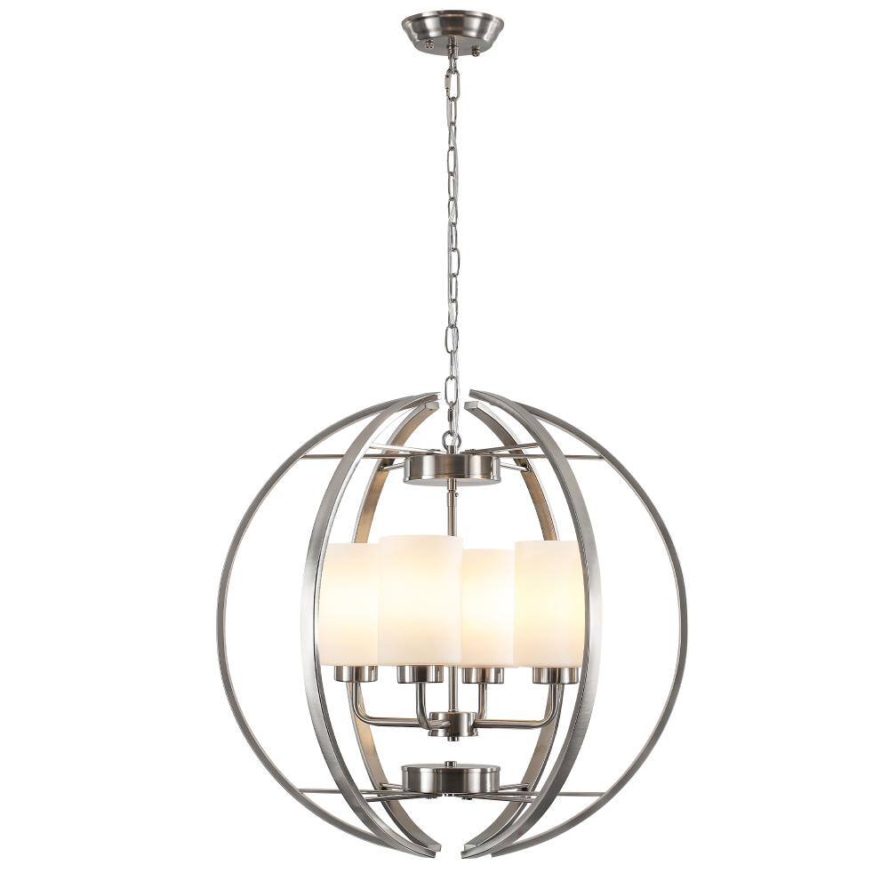 22.8 in. 4-Light Nickel Dimmable Geometric Globe Chandelier Farmhouse Glass Shade for Kitchen Island Living Room price history on PriceWatchPro