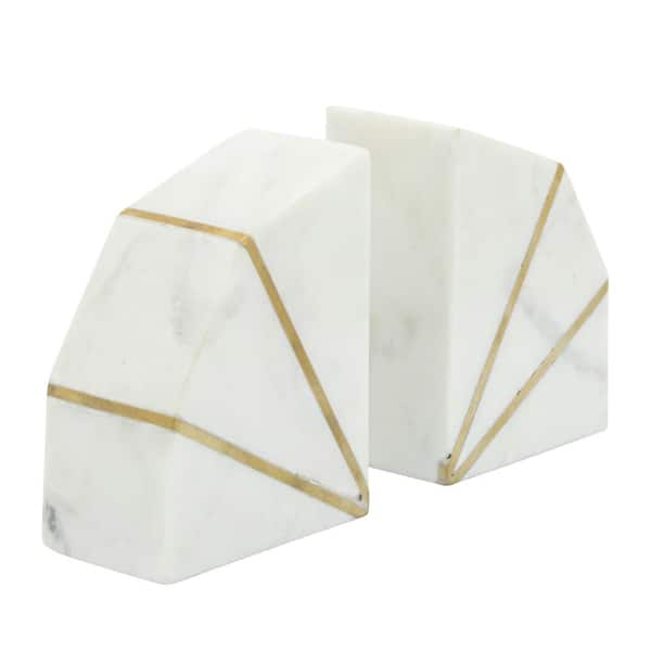 Liv & Skye White Marble with Gold Inlays Bookends (Set of 2)