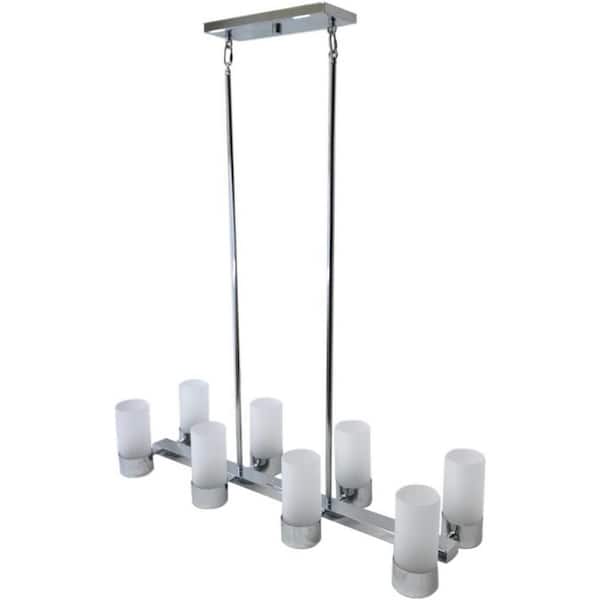 SATCO:Satco 8-Light Chrome Industrial Kitchen Island Chandelier with Clear Glass Shades