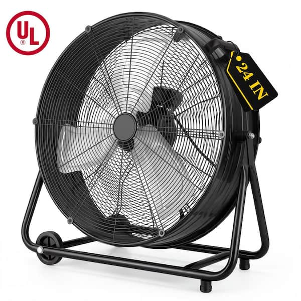 24 in. 3-Speed Portable High Velocity Drum Fan in Black with Adjustable Tilt, 10250 CFM, Low Noise