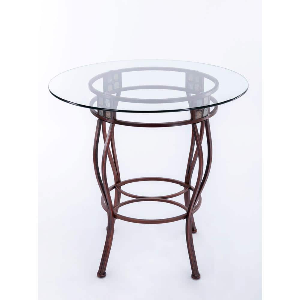 Beau 36" Round Glass Top Bronze Metal Counter Height Pub Table