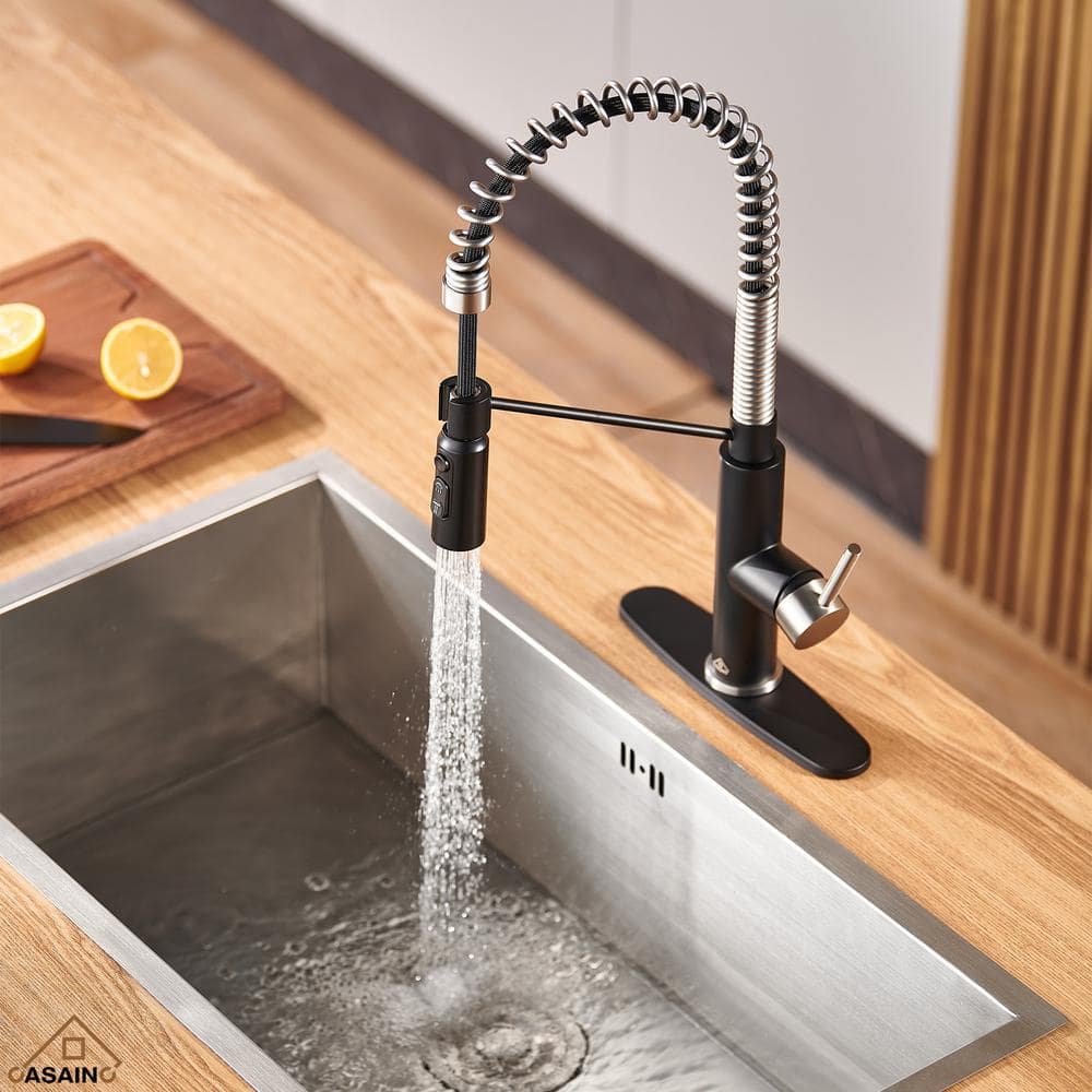 Matte Black and Brushed Nickel Pull Down Kitchen Faucet