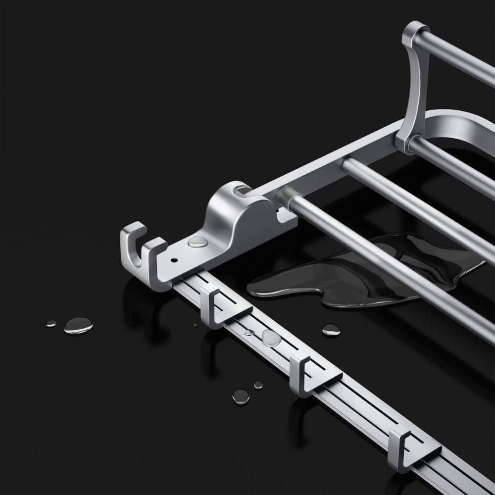 Silver Wall-Mounted Foldable Towel Rack with Hooks