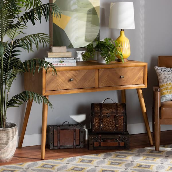 Baxton Studio Mae 43.3 in. Brown Rectangle Wood Console Table