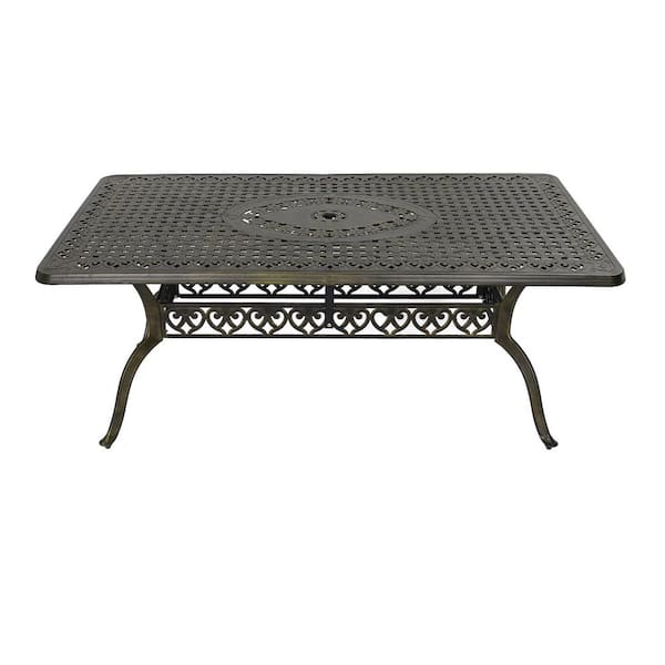Mondawe Antique Bronze 71 in. Rectangular Cast Aluminum Patio Dining Table with 2 in. Umbrella Hole
