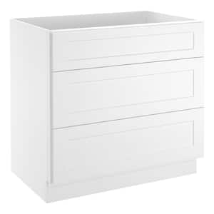 36 in. W x 24 in. D x 34.5 in. H in Shaker White Plywood Ready to Assemble Floor Base Kitchen Cabinet with 3 Drawers