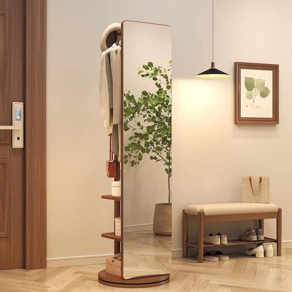 Brown 19.69 in. W x 68.8 in. H Rubber Wood Full Length Mirror Coat