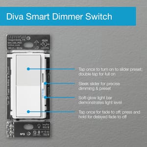 Diva Smart Dimmer Switch for Caseta Smart Lighting, 150-Watt LED, White (DVRF-6L-WH-R)