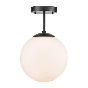 Zeno 1-Light Black Globe Ceiling Light with White Glass Shade