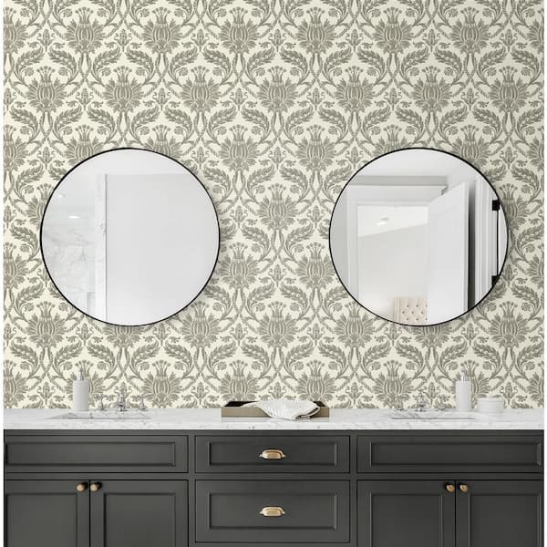 Tulip Time Pewter Damask Vinyl Peel and Stick Wallpaper Roll (Covers 30.75 sq. ft.)