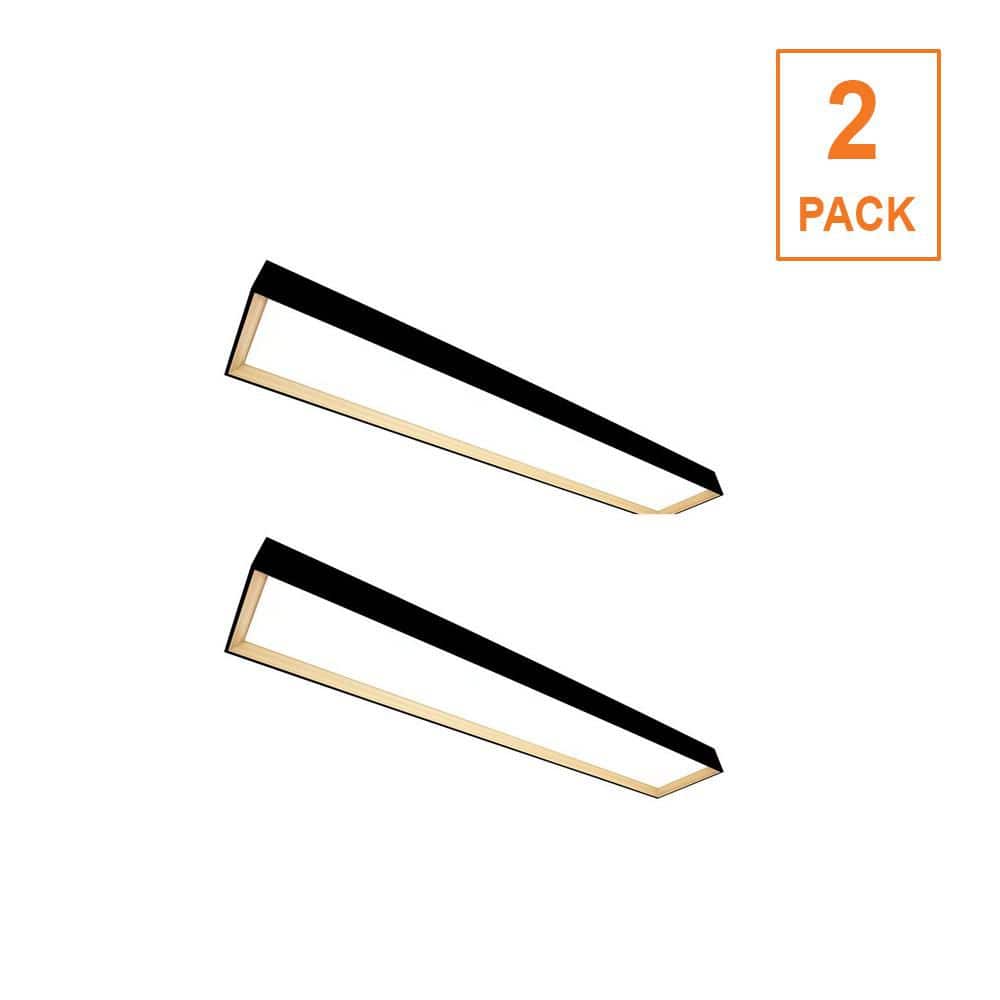 2-Pack 4 ft. x 8 in. Matte Black with White Oak Accent LED Flush Mount 3000 Lumens Adjustable CCT Kitchen Lighting