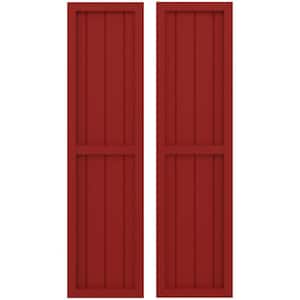 14 in. W x 31 in. H Americraft 4-Board Exterior Real Wood 2 Equal Panel Framed Board and Batten Shutters in Fire Red