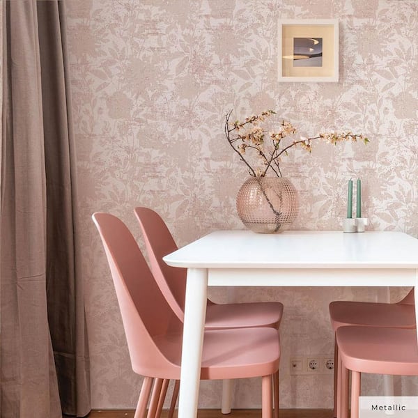 Metallic Pink Garden Floral Vinyl Peel and Stick Wallpaper Roll (Covers 28 Sq. ft.)