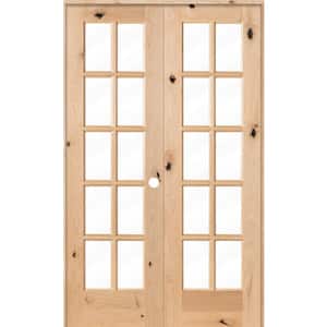 48 in. x 80 in. Rustic Knotty Alder 10-Lite Left Handed Solid Core Wood Double Prehung Interior Door