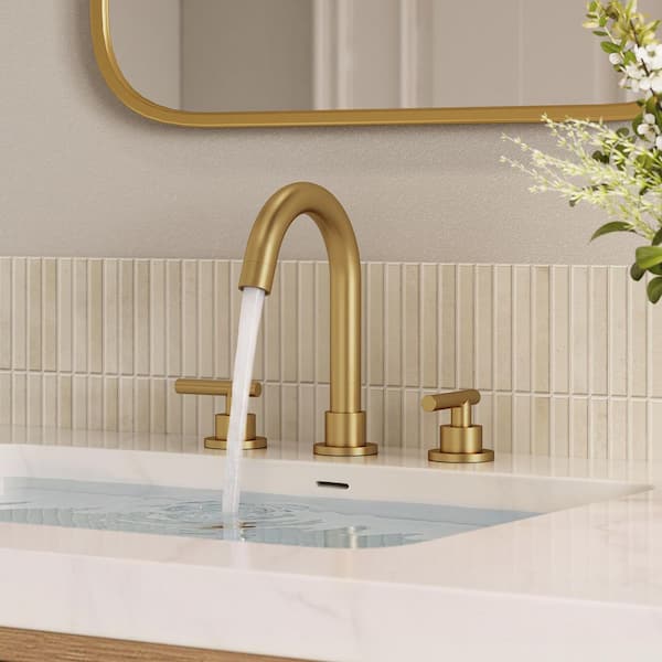 8 in. 3-Hole High-Arc Widespread Double Handle Bathroom Sink Faucet Spot Resist in Brushed Gold Drain Included