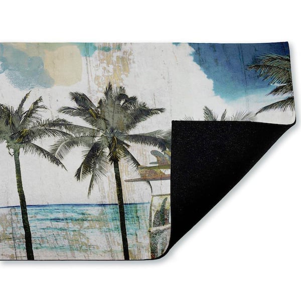 Retro Van Summer Beach View Blue 18 in. x 30 in. Polyester Non-Slip Outdoor Door Mat
