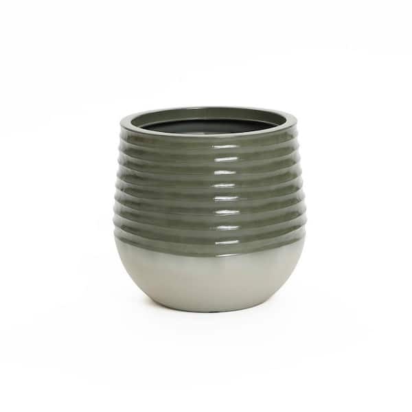 15.75 in W x 14.57 in. H Emerald Ribbed Top with Ivory Bottom 14.6 in. Tall Resin Round Decorative Pots Planter
