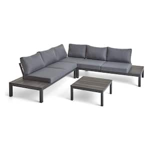 Eldon Silver 4-Piece Aluminum Patio Conversation Set with Khaki Cushions
