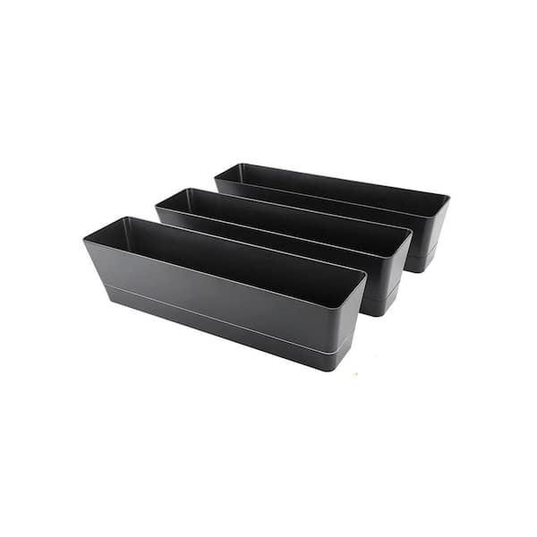15.9 in. x 3.7 in. x 4.2 in. Rectangular Black Outdoor Plastic Window Box (3-Pack)