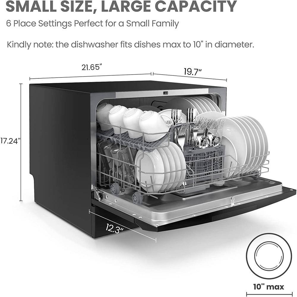 Comfee Black 21-Inch Portable Mini Dishwasher with Stainless Steel Tub